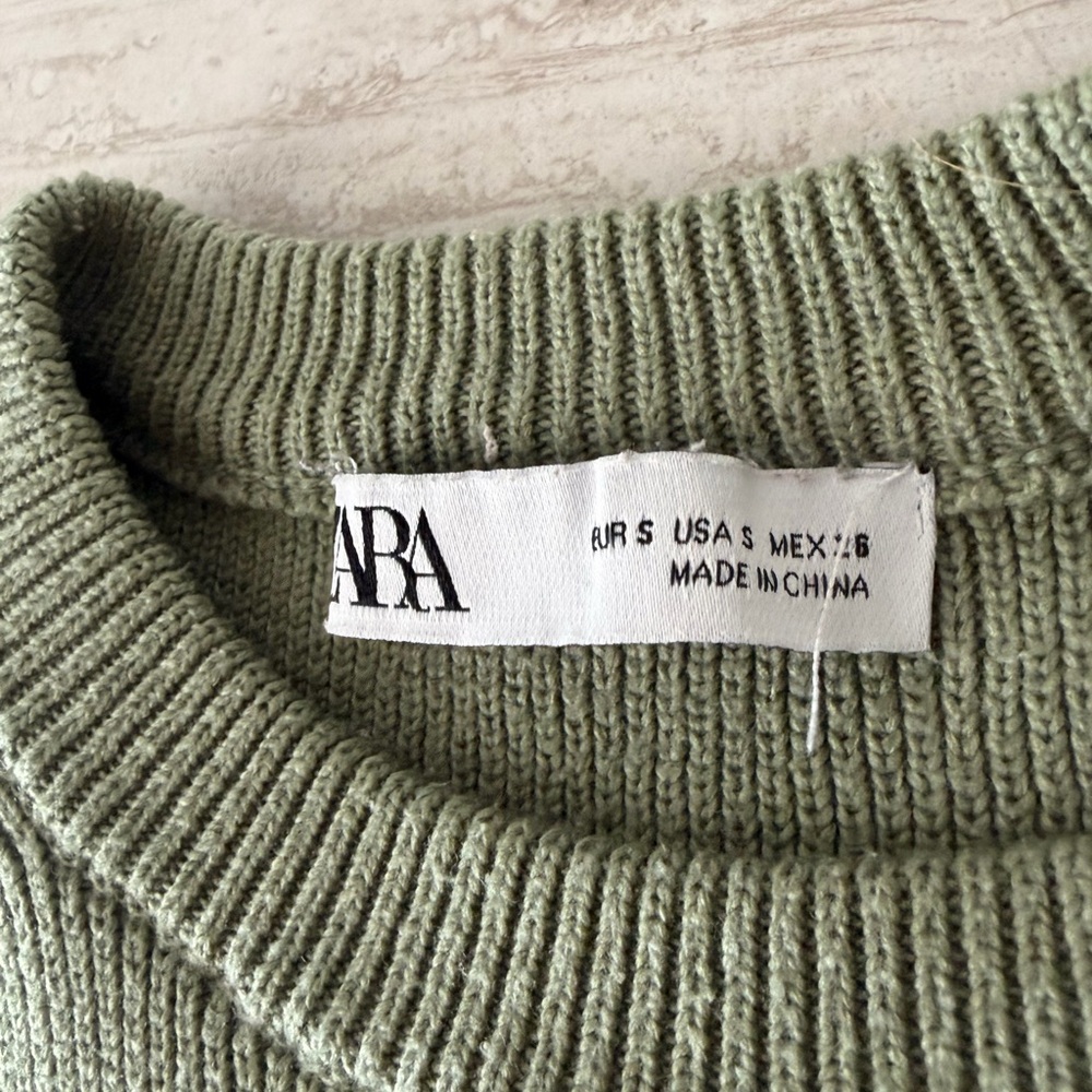 Zara Olive Green Ribbed Knit Top - Picture 3 of 5